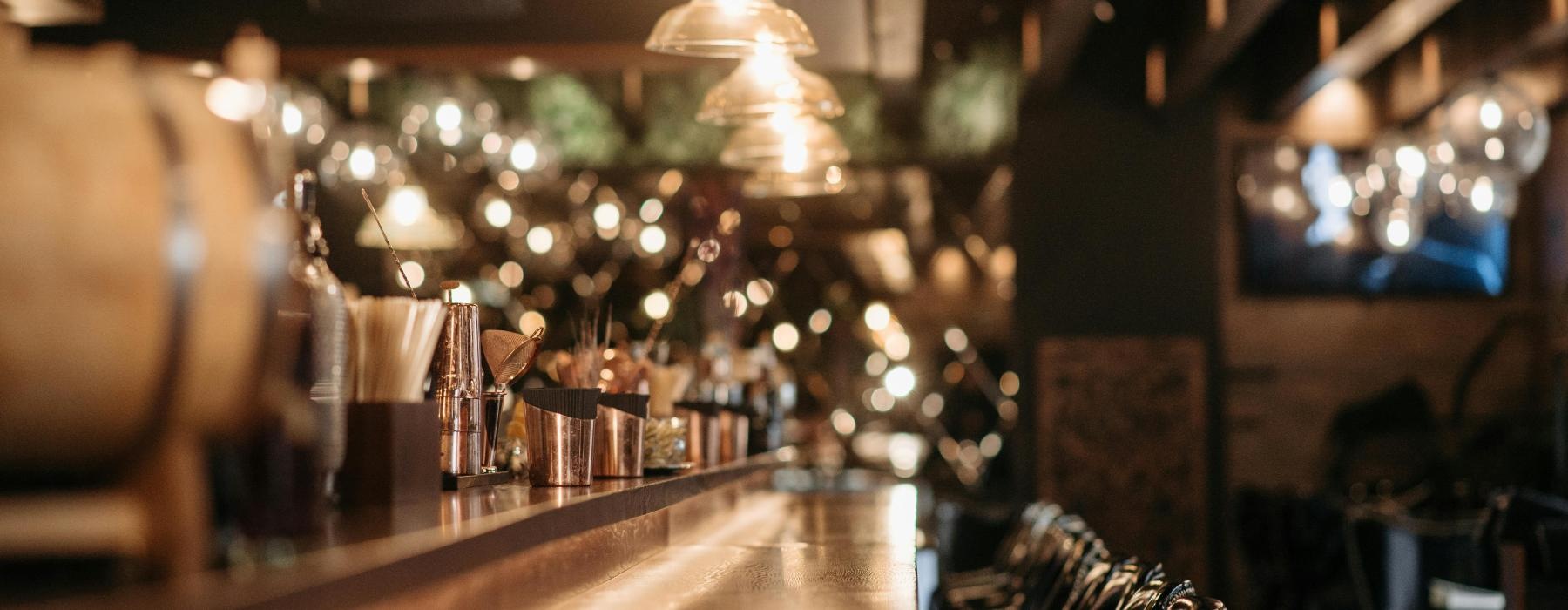 a bar with many lights