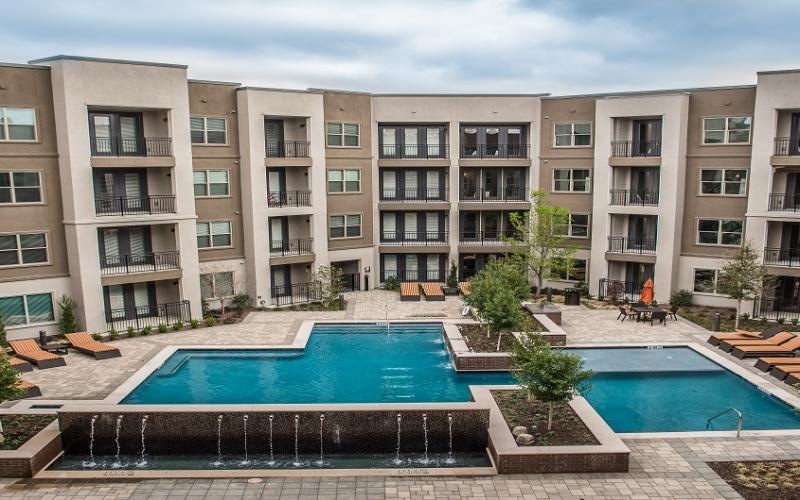 a building with a pool